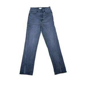 Good American Good Boy Twisted Slit High Rise Straight Leg Jeans Black Wash 4/27